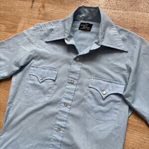 Vintage 70s Champion Westerns Men’s Pearl Snap Shirt Blue Rodeo Cowboy Country M